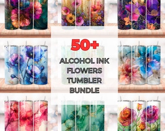 Plus de 50 fleurs sauvages colorées d'encre à alcool pour gobelet transparent 20 oz, design en sublimation, téléchargement numérique instantané, 20 oz droit, PNG