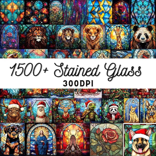 1500+ Stained Glass Bundle PNG, Stained Glass Christmas Bundle PNG, High-Resolution, Commercial Use, Stained Glass PNG, Digital Paper