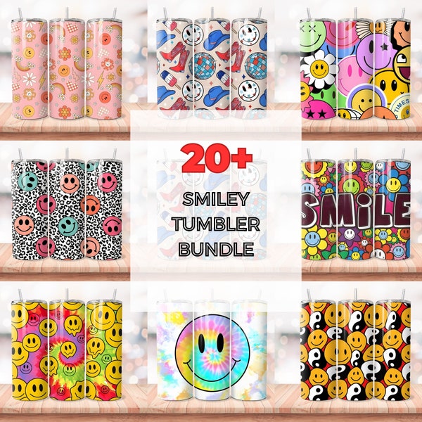 20+ Smiley Tumbler Bundle, Sublimation Tumbler Designs, Smiley Bundle 9.3 x 8.2” Straight Skinny Tumbler Wrap PNG, Instant Download PNG
