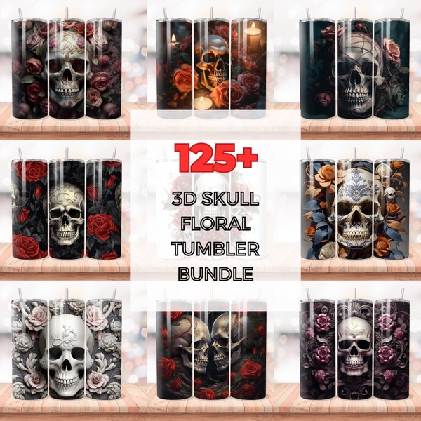 125+ Sugar Skull 20oz Tumbler Sublimation Design Bundle, Day Of The Dead, Digital Download PNG, 20oz Skinny 3D Tumbler Wrap, Commercial Use