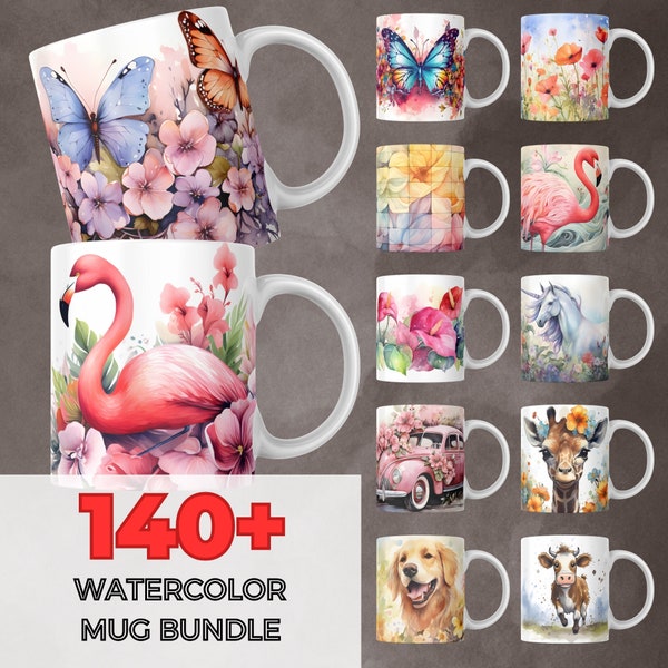 Plus de 140 emballages de tasses aquarelles PNG Meilleurs ventes Sublimation Designs Mega Bundle, MEGA Bundle de tasses à café tournesol à télécharger, Style Set 2 sur 3