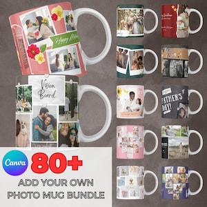80 Add your own photo Mug Wrap Bundle, Own Photo Self Editable Mug, Canva Editable Tumbler Own Photo Sublimation, Mug Wrap PNG, Coffee Cup image 1