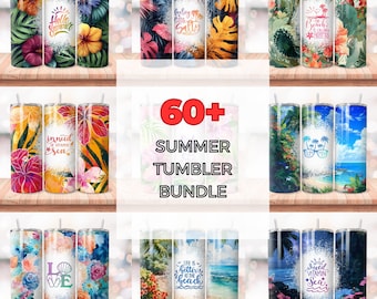 60+ Summer beach tumbler Bundle, summer 20oz Skinny Tumbler Sublimation Designs, Tropical Colorful Flowers, PNG, Summer beach tumbler wrap