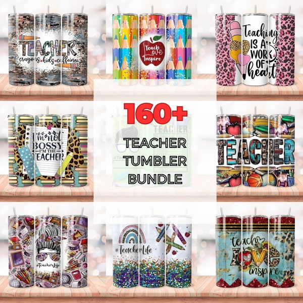 160+ Teacher Life Tumbler Wrap Bundle, 20 oz Tumbler with PNG Design, Ideal for Teachers On-the-Go, Commercial Use Available