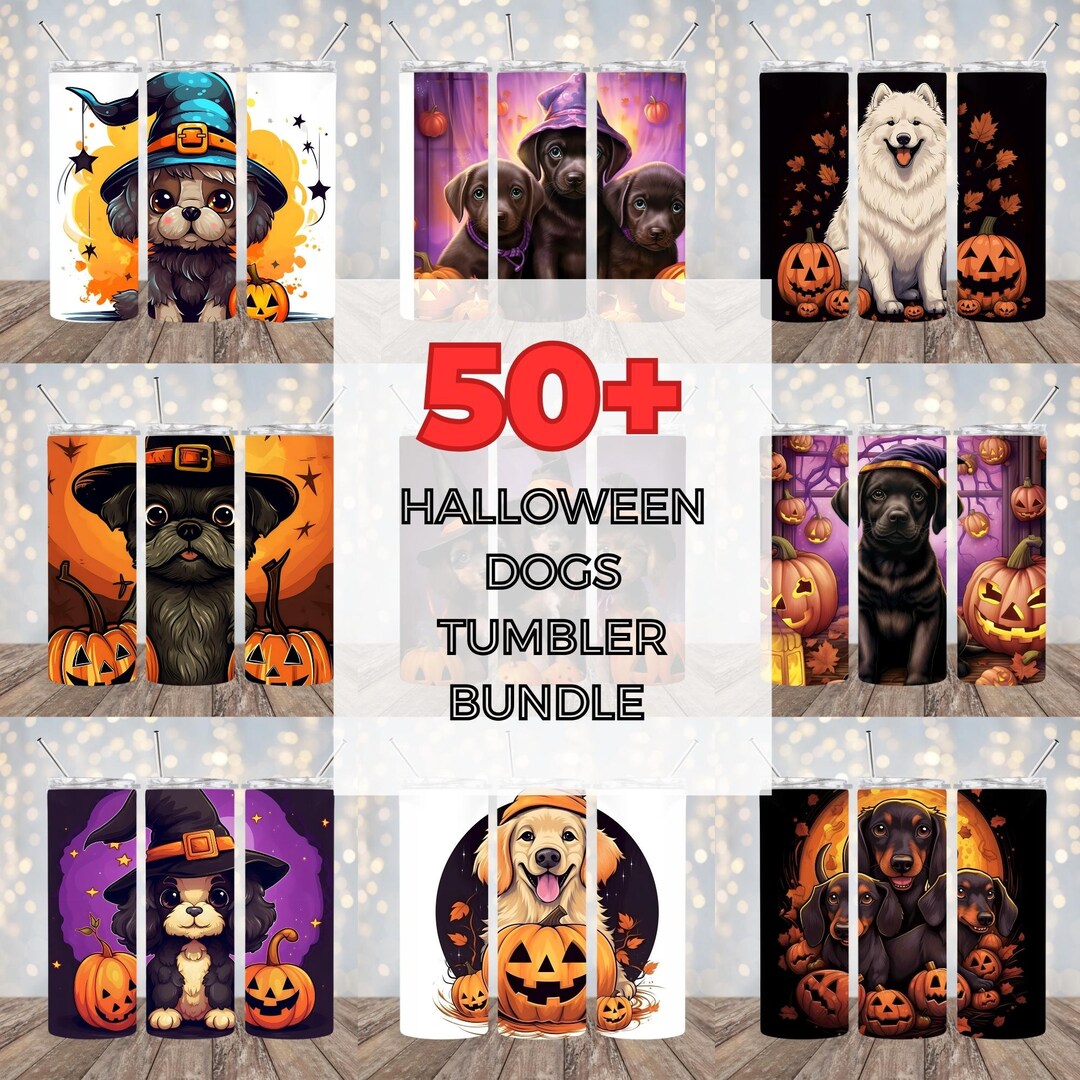50 Dog Halloween Tumbler Wrap PNG Bundle Design, 20 Oz Skinny Tumbler ...