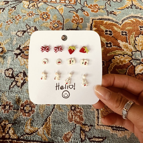 Bunnies and Cherries Coquette Earring Set