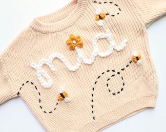 Custom hand embroidered bee sweater