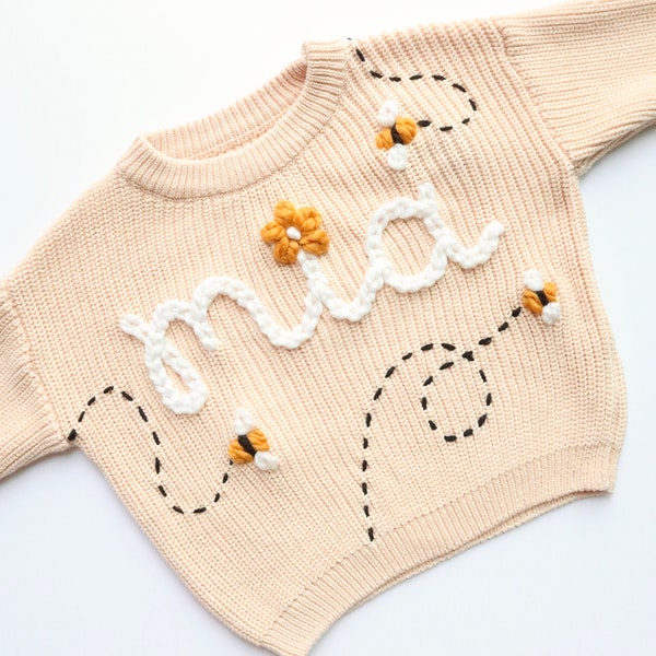 Custom hand embroidered bee sweater