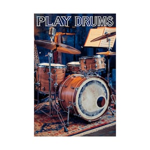 Poster, Play Drums, Music Room Decor, Wall Art Print, Musician Gift, Drumming Artwork, Home Office Decoration