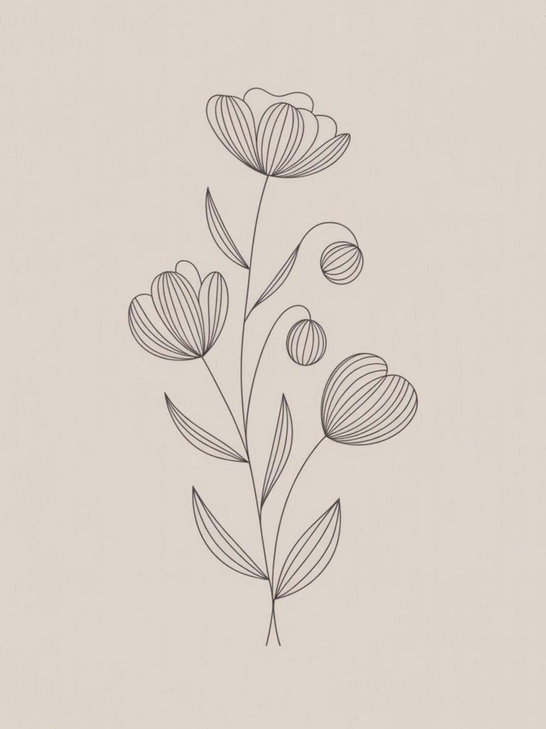 Neutral Line Art Floral Poster | Minimal Botanical Wall Art | Modern ...