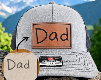 Personalized Handwritten Leather Patch Hat, Fathers Day Gift, Child’s Handwriting Hat, Personalzied PAPA Gift, Richardson 112 Hat