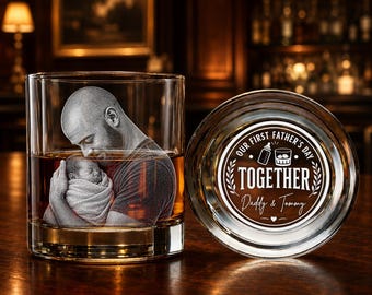 Custom First Father's Day Whiskey Glass with Photo, Our First Father's Day Together, New Dad Gift, First Time Father Gift, Engraved Photo