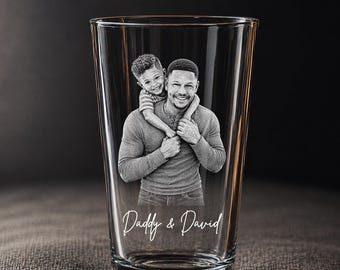 Custom Father's Day Gift For Dad, Unique Dad Keepsake, Dad Photo with Kids Pint Glass, New Dad Gift, Engraved Glass Gift For Him