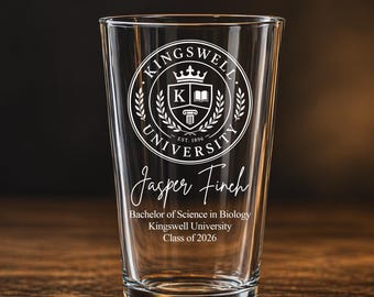 Custom College Logo Graduation Gift, Class of 2026 Pint Glass, Custom PhD Graduation Gifts, Grad Gift For Son, Class Of 2026 Gift