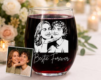 Custom Best Friend Wine Glass, Personalized Besties Portrait Gift, BFF Gift for Her, Soul Sister Present, Birthday Gift for Best Friend