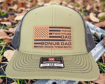 Dad and Bonus Dad Flag Richardson 112 Trucker Hat, Father's Day Gift For Bonus Dad, Fathers Day Gift, Step Dad Birthday Gift, Gift From Kids