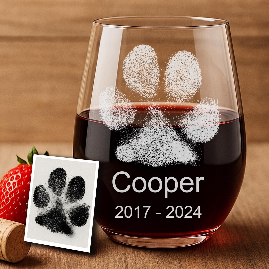 Custom Pet Paw Print Memorial Wine Glass, Personalized Loss of Dog or ...