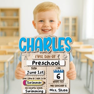 Custom First Day Of School Sign, Last Day of School Sign, Custom Name Sign, Preschool Back To School Dry Erase Sign, 1st Day of School Board