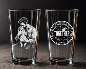 Personalized Dad Photo With Kids Pint Glass, New Dad Gift, Daddy Photo with Newborn Gift, New Dad Keepsake, Father's Day Gift From Kdis