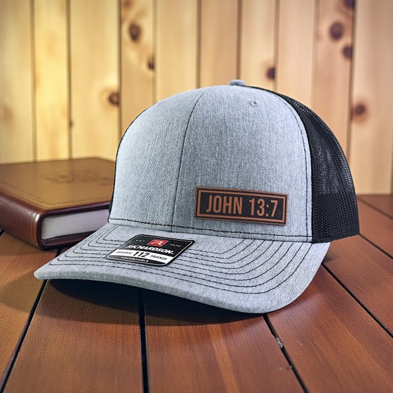 Custom Bible Verse Hat, Personalized Christian Richardson 112 Trucker Hat with Leather Patch, Faith-Based Hat for Men, Religious Gift Idea
