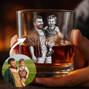 Custom Photo Whiskey Glass for Dad, Rock Glass 11oz, Fathers Day Gift, Dad Gift from Daughter Son, Custom Portrait Rock Glass