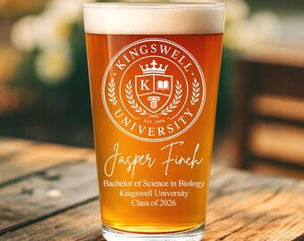 Custom Graduation Gift, Custom University Logo Beer Glass, University Logo, Class of 2026 College Graduation Gifts, School Grad Glass Gift