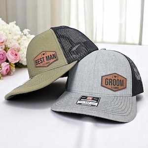 Custom Groom Hat, Wedding Party Hats, Personalized Wedding Richardson Leather Cap, Bachelor Party Funny Gift, Custom Wedding Trucker Hats
