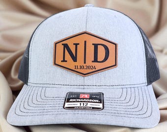 Custom Richardson 112 Trucker Hat with Initials and Date, Personalized Wedding Hat for Groom or Anniversary Gift, Custom Couple Patch Cap