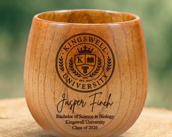 Custom College Logo Graduation Gift, Class of 2026 Wooden Whiskey Glass, Custom PhD Graduation Gifts, Grad Gift For Son, Class Of 2026 Gift