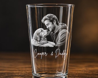 Custom Dog’s Portrait Engraved Pint Glass, Dog Keepsake Glass Gift For Dog Dad, Pet Owner Beer Glass, Father's Day Gift For Dog Dad