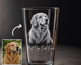 Custom Father's Day Gift For Dog Dad, Dog Keepsake Glass Gift For Dog Lovers, Pet Owner Beer Glass, Dog Memorial Gift, Engraved Dog Portrait