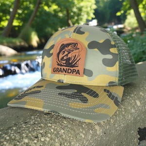 Custom Grandpa Bass Fishing Camo Hat, Fishing Grandpa Gift, Fathers Day Gift for Fishing Papaw, Birthday Gift for Papa, Grandpa Gift