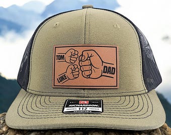 Custom Father's Day Gift for Twin Dad Hat, Personalized Dad Fist Bump with Kids Hat, Twin Father Gift, Richardson 112 Cap, Baby Shower Gift