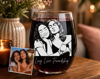 Custom Besties Portrait Wine Glass, Unique BFF Gift for Her, Friendship Gift, Soul Sister Wine Glass, Birthday Present for Bestie
