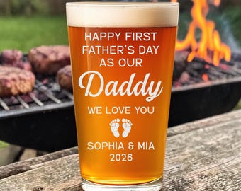 Personalized First Father's Day Gift For Twin Dad, Twin Father Pint Glass, First Time Dad Est 2026 Gift, Memorial Gifts for Twin Daddy