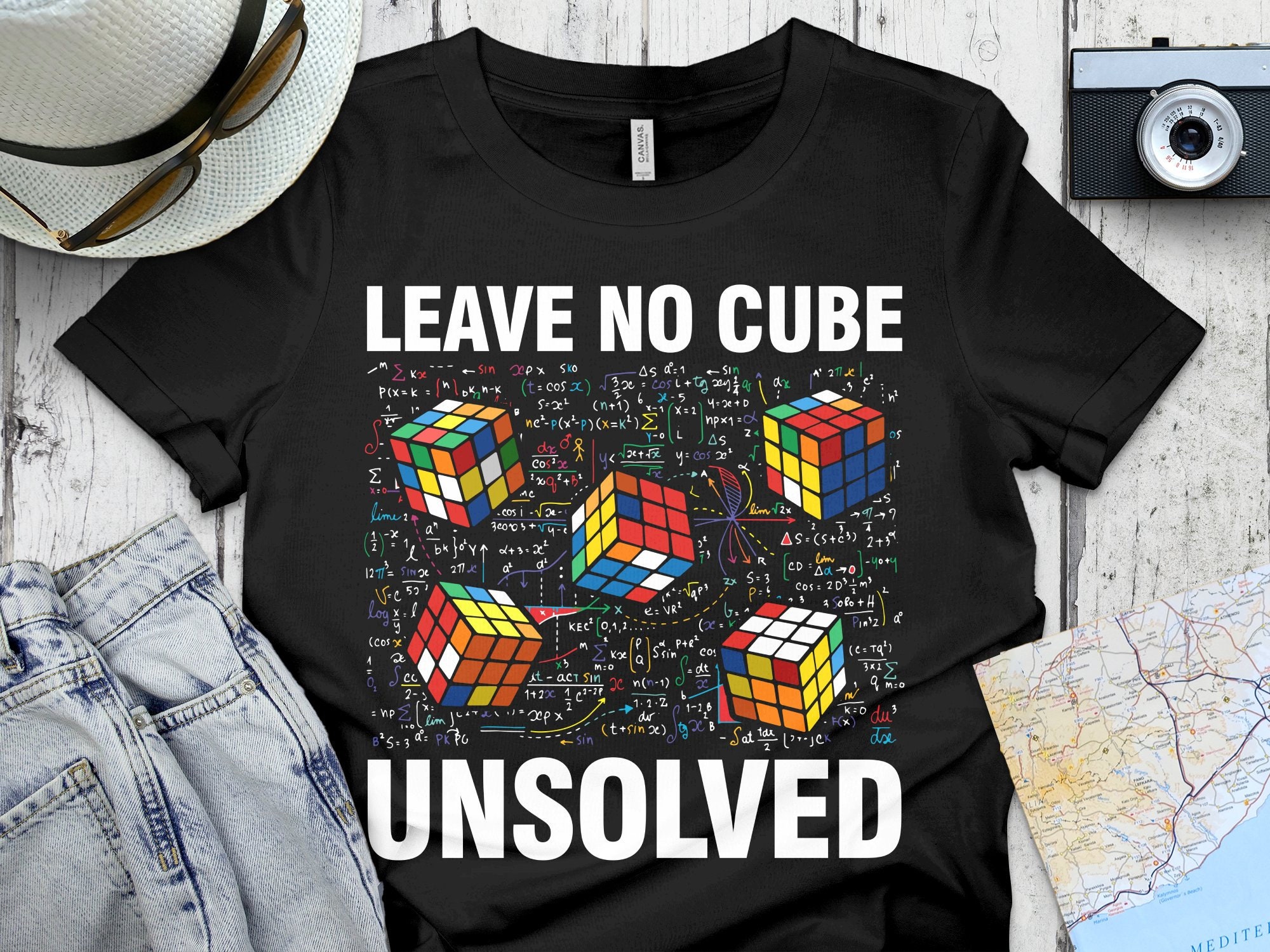 Rubiks Cube Costume Gifts, Rubik's Solve Lover Birthday Present Shirts, Leave No Cube Unsolved Funny Speed Cubing Math T-Shirt