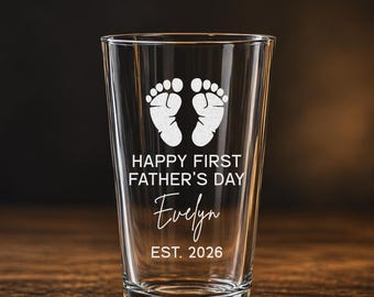 Personalized Father's Day Gift for New Dad, Custom Baby Footprints Pint Glass, First Time Dad Est 2026 Gift, Memorial Gift for Dad Grandpa