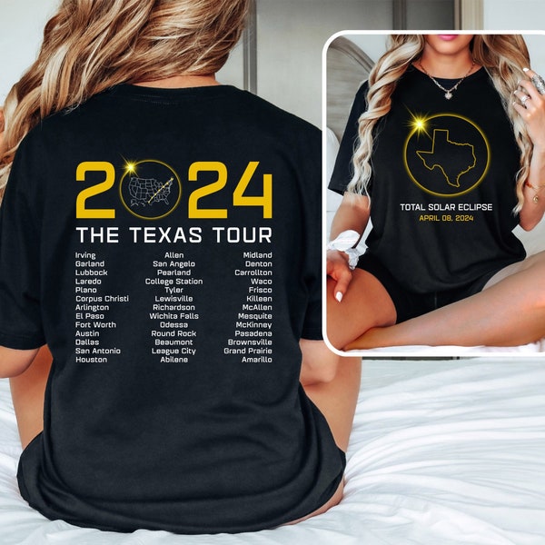 TEXAS Total Solar Eclipse Shirt, April 8th 2024, Totality Spring 2024 Outfits, Path Of Totality 2-Sided Shirt