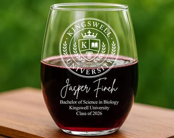 Custom Graduation Gift, Custom University Logo Wine Glass, University Logo, Class of 2026 College Graduation Gift, School Grad Glass for Her