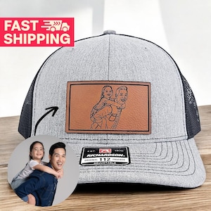 Custom Photo Hats for Dad, Leather Patch Hat, Fathers Day Gift, Dad Gift from Daughter Son, Custom Portrait Richardson 112 Hat