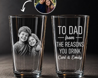 Custom Father's Day Gift, Personalized Photo Pint Glass With Text, Dad's Reasons To Drink Beer Glass, Fathers Day Gift From Daughter Son Kid