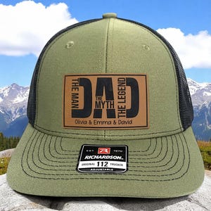 Custom Kids Name Dad Hat, Dad Birthday Gift, Leather Patch Hat, Dad The Legend Hat, Dad Hat, Father&#39;s Day Hat, New Dad Present