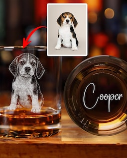 Custom Dog Portrait Whiskey Glass with Name, Personalized 11oz Rocks Glass for Dog Lovers, Pet Memorial or Gift for Him or Her