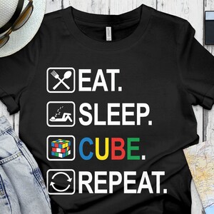 Rubiks Cube Costume Gifts, Rubik&#39;s Solve Lover Birthday Present Shirts, Eat Sleep Cube Repeat Funny Competitive Puzzle Speedcubing T-Shirt