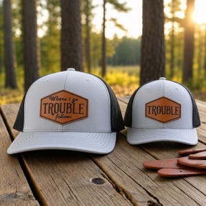 Dad And Kid Hat Set, Where I go Trouble Follows Matching Hat, Richardson 112 Hats, Gift For Dad and Children, Hat For Dad, Father's Day Gift