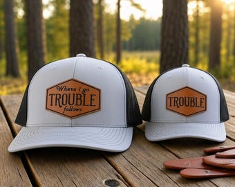 Conjunto de gorro para papá e hijo, gorro a juego "Donde voy, los problemas me siguen", gorros Richardson 112, regalo para papá e hijos, gorro para papá, regalo para el Día del Padre