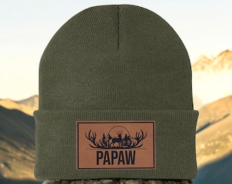 Custom Hunting Beanie Hat, Personalized Name Beanie Cap Gift for Grandpa, Dad, Papa, Fathers Day Gift For Hunting Papaw Beanie Hat