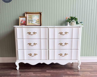 White & Gold French Provincial Vintage Dresser - Wide Storage Solution - Bedroom Furniture - 6 Drawers - April Week 1 Collection