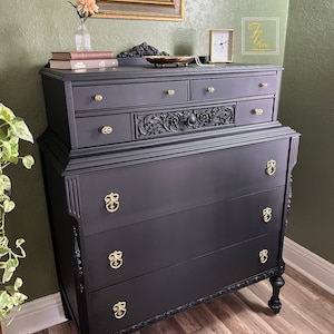 Ornate Vintage Black & Brass Victorian Chest