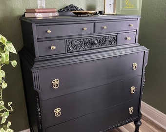 Ornate Vintage Black & Brass Victorian Chest